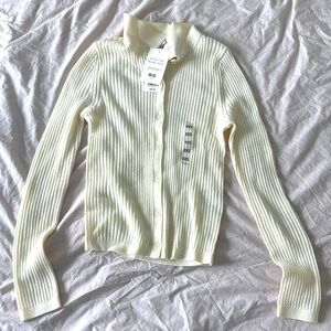 Uniqlo Extra Fine Merino Ribbed Polo Cardigan 01 Off White XXS